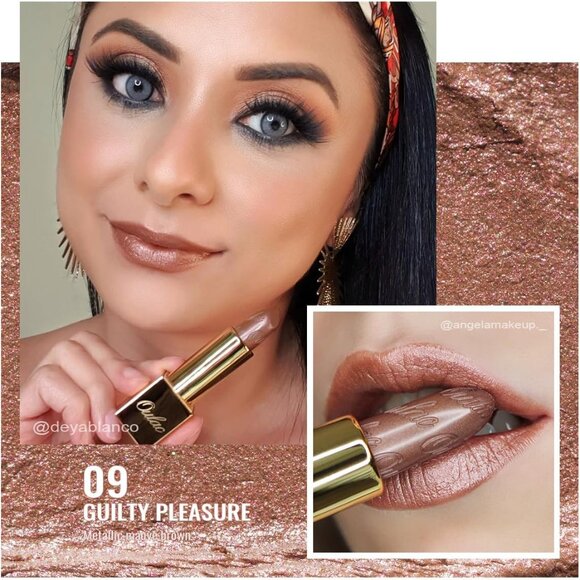 🆕 Metallic Shine Brown Lipstick Moisturizing Creamy Formula Vegan Full-Coverage - Picture 3 of 9